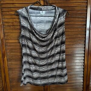 Worthington Women's Sleeveless Top - Black Gray Abstract - Size Large (14-16)